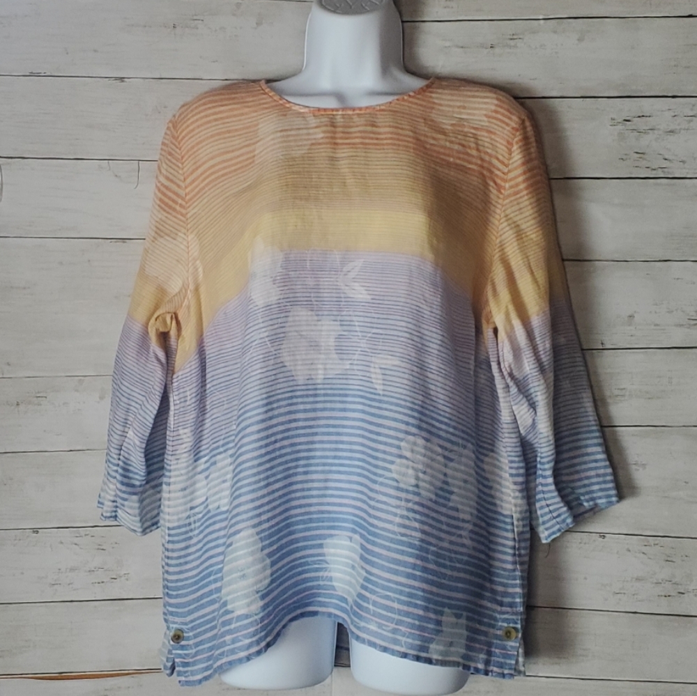 Lovely J Jill Linen beachy sunset pullover tunic Large